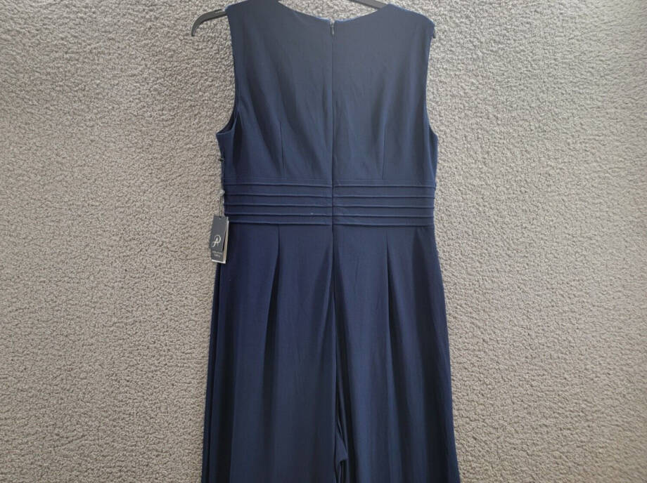 Adrianna Papell Pintucked Wide-Leg Jumpsuit Women's 14 Midnight Back Zip Closure