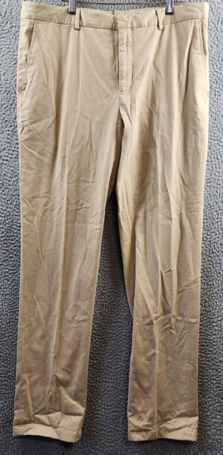 Polo Ralph Lauren Stretch Chino Suit Pants Men's 36/33 Tan Pocket Belt Loop Zip