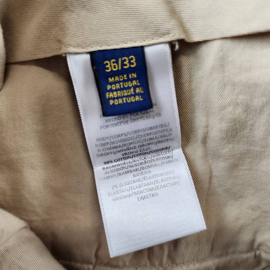 Polo Ralph Lauren Stretch Chino Suit Pants Men's 36/33 Tan Pocket Belt Loop Zip
