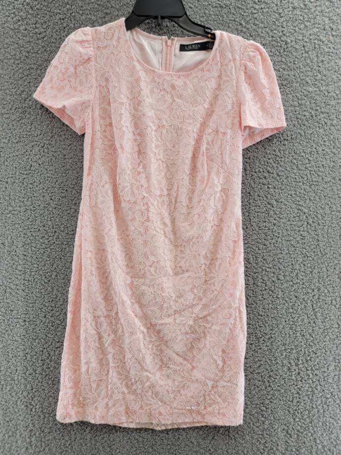 Lauren Ralph Lauren Lace Puff-Sleeve Cocktail Dress Women's 8 Pink Opal +