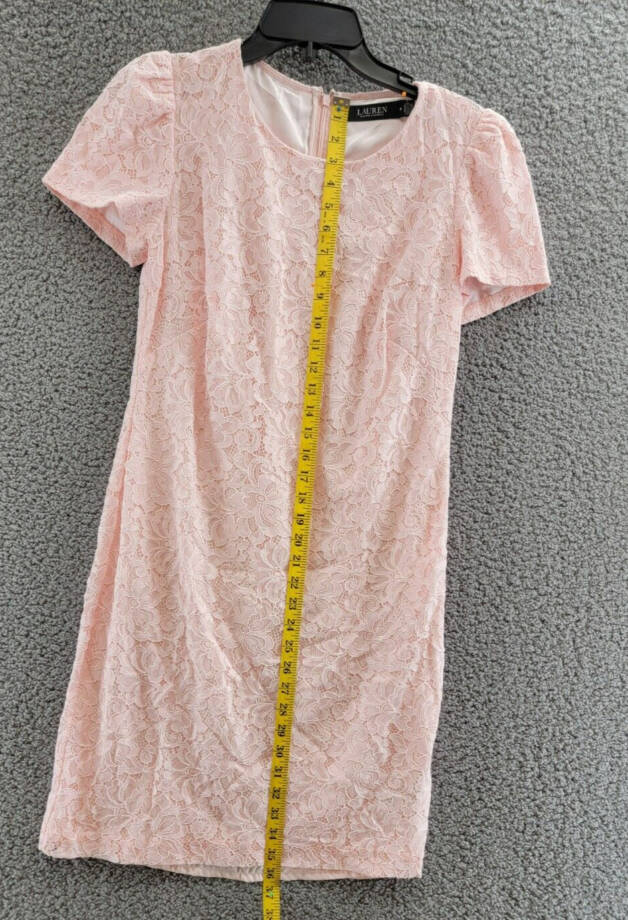 Lauren Ralph Lauren Lace Puff-Sleeve Cocktail Dress Women's 8 Pink Opal +