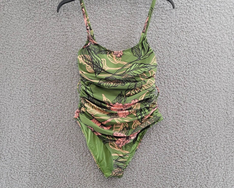 Hutch Zenna One Piece Swimsuit Women's S Green Floral Ruched Scoop Neck Pull On