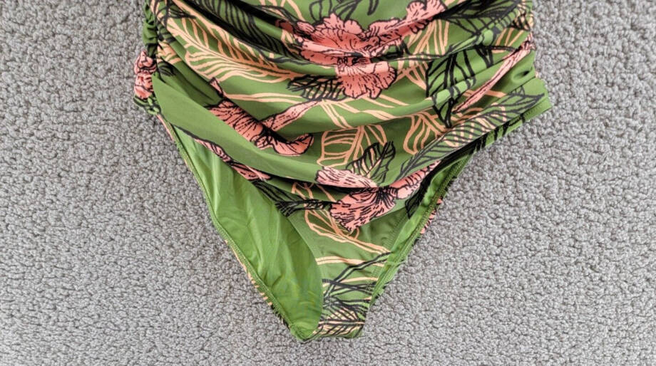 Hutch Zenna One Piece Swimsuit Women's S Green Floral Ruched Scoop Neck Pull On