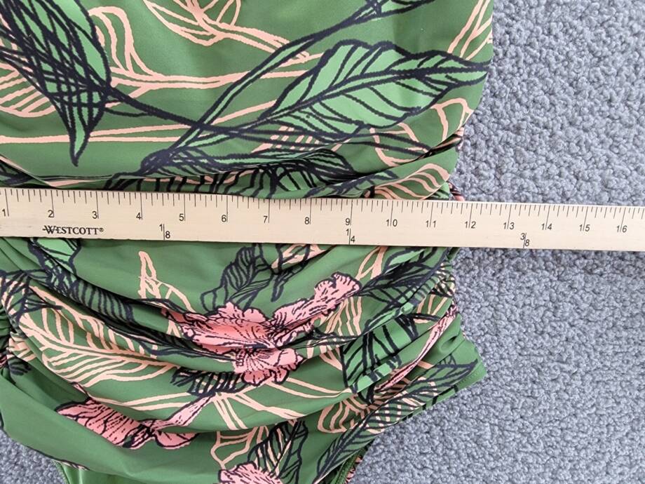 Hutch Zenna One Piece Swimsuit Women's S Green Floral Ruched Scoop Neck Pull On