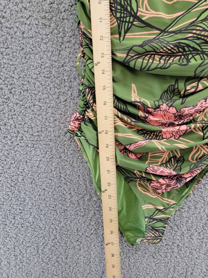 Hutch Zenna One Piece Swimsuit Women's S Green Floral Ruched Scoop Neck Pull On
