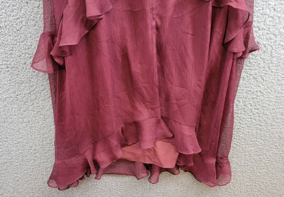 Tahari ASL Ruffled Cold-Shoulder Midi Dress Women's 8 Burgundy V-Neck Back Zip
