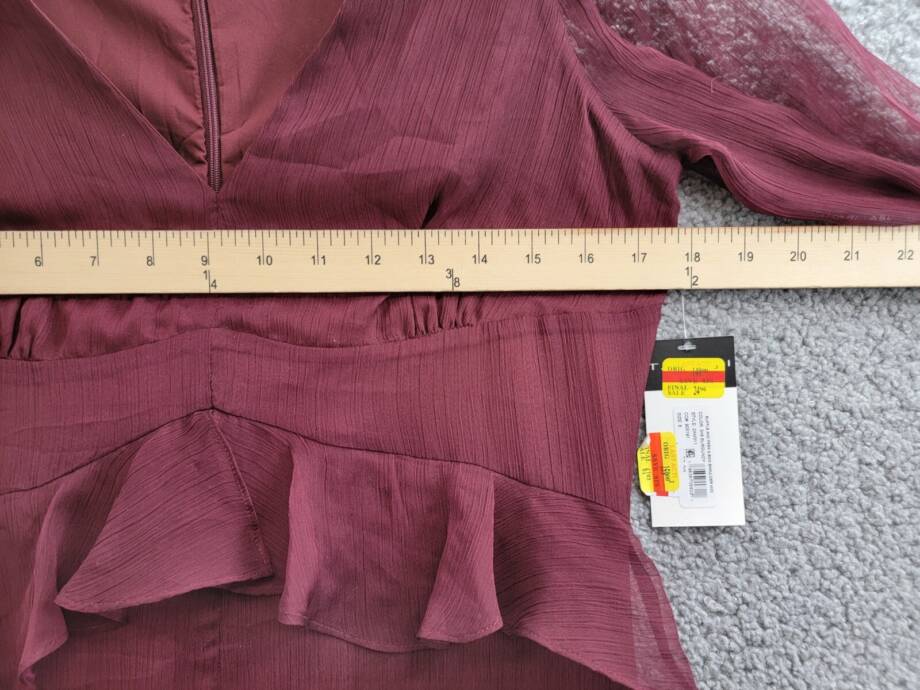 Tahari ASL Ruffled Cold-Shoulder Midi Dress Women's 8 Burgundy V-Neck Back Zip