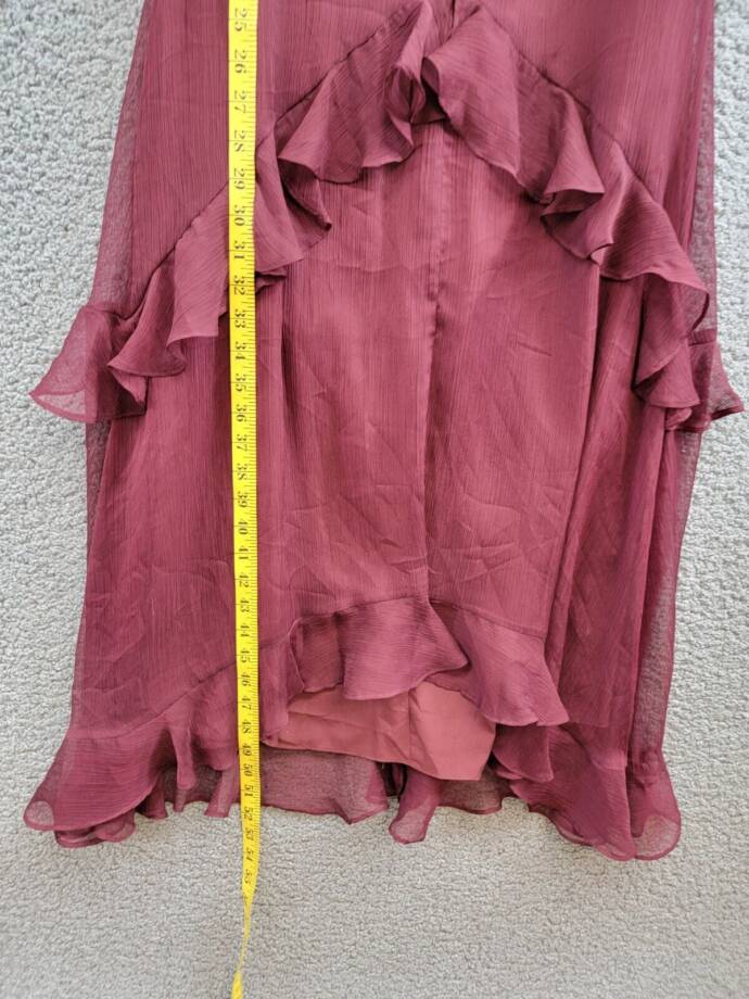Tahari ASL Ruffled Cold-Shoulder Midi Dress Women's 8 Burgundy V-Neck Back Zip