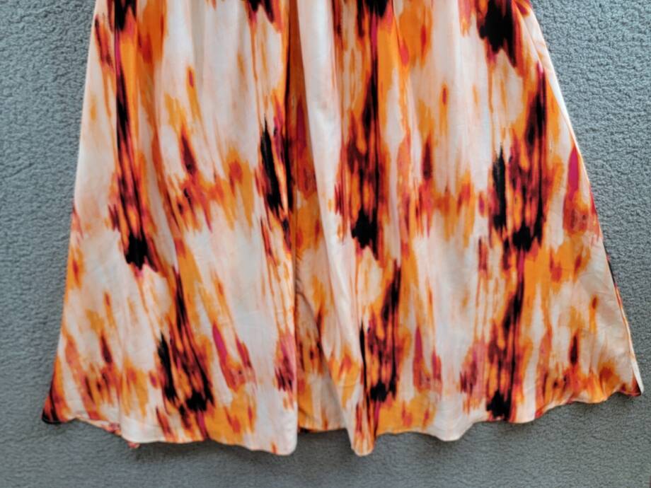 DKNY Printed Satin Strappy Halter Maxi Dress Women's M Orange Blossom Back Tie