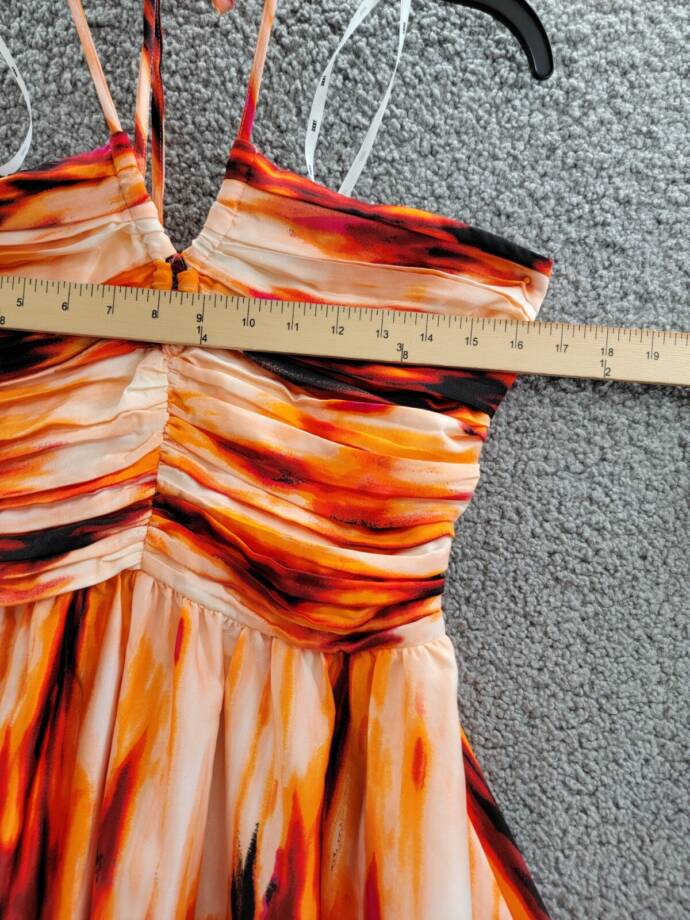 DKNY Printed Satin Strappy Halter Maxi Dress Women's M Orange Blossom Back Tie
