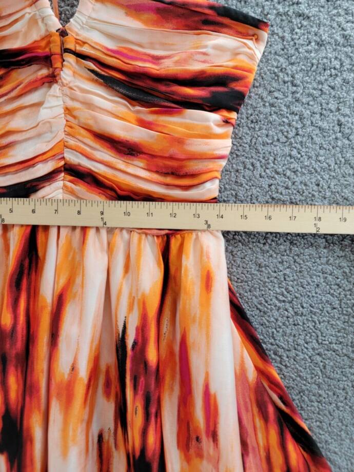 DKNY Printed Satin Strappy Halter Maxi Dress Women's M Orange Blossom Back Tie