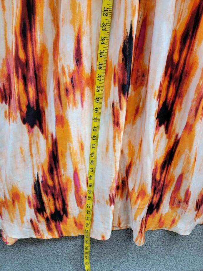 DKNY Printed Satin Strappy Halter Maxi Dress Women's M Orange Blossom Back Tie