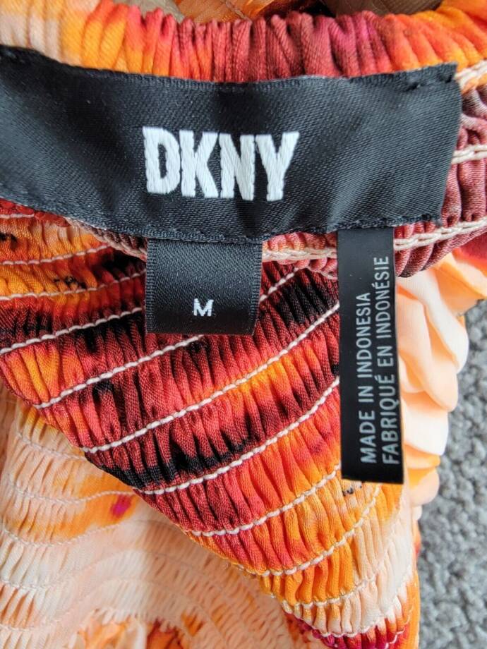 DKNY Printed Satin Strappy Halter Maxi Dress Women's M Orange Blossom Back Tie