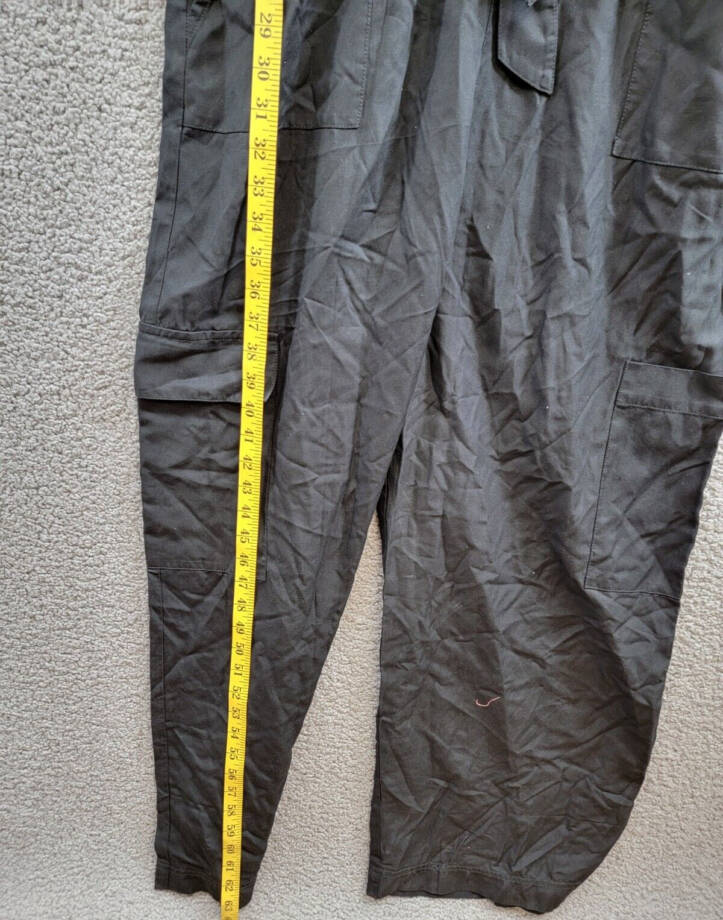 French Connection Elkie Button-Down Cargo Jumpsuit Women's M Black Tie Waist