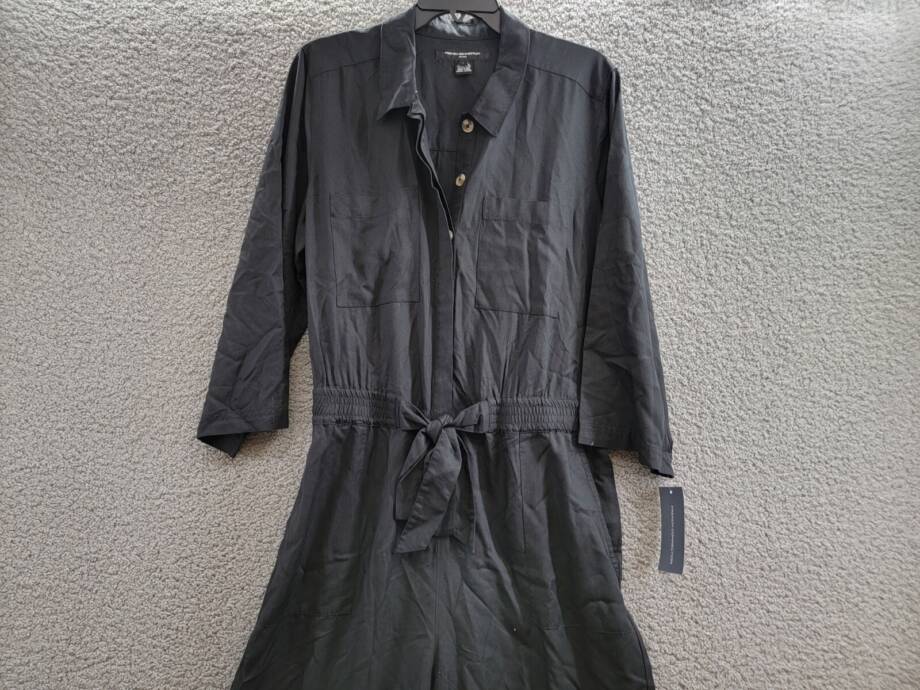 French Connection Elkie Button-Down Cargo Jumpsuit Women's L Black Collared