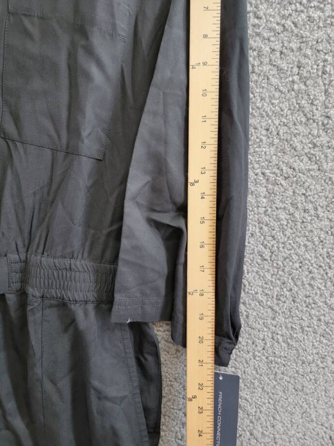 French Connection Elkie Button-Down Cargo Jumpsuit Women's L Black Collared