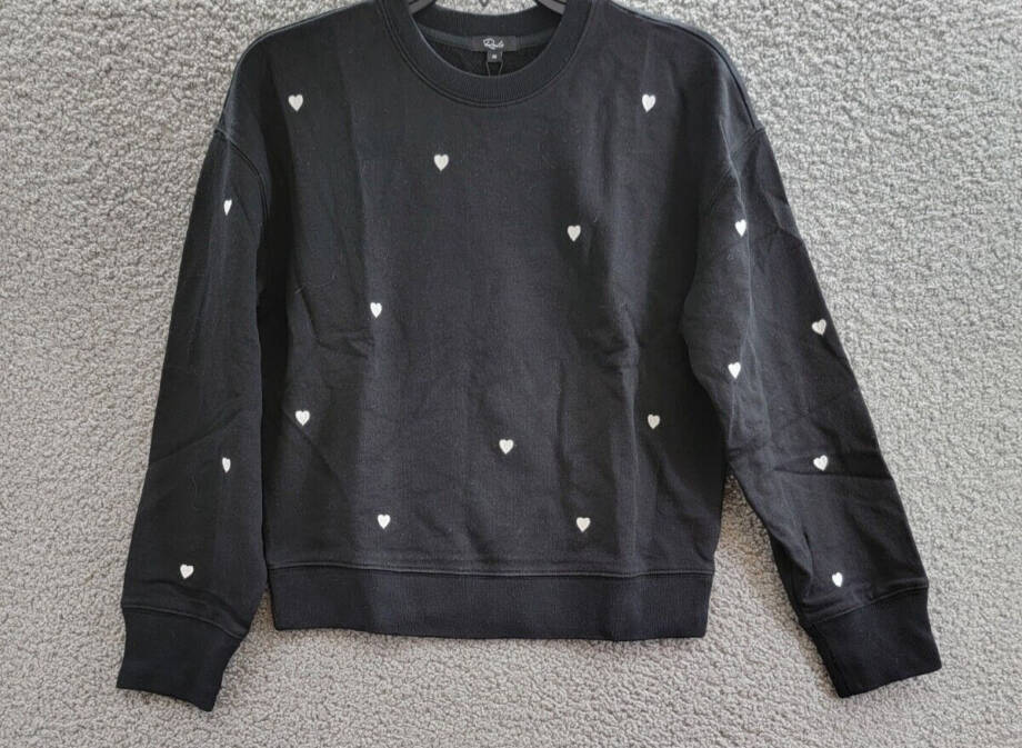 Rails Ramona Heart Embroidered Sweatshirt Women's XS Black Crew Neck Long Sleeve