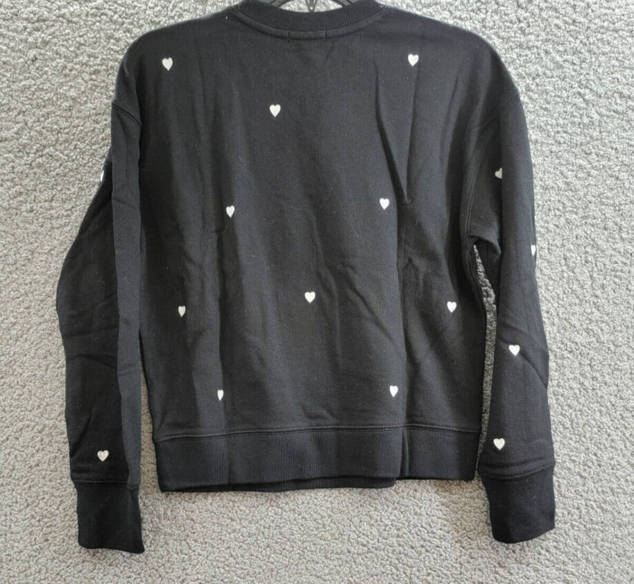 Rails Ramona Heart Embroidered Sweatshirt Women's XS Black Crew Neck Long Sleeve