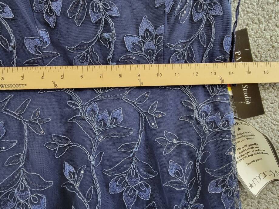 Papell Studio Floral Sequin Embroidered Midi Dress Women's 4 Light Navy Back Zip