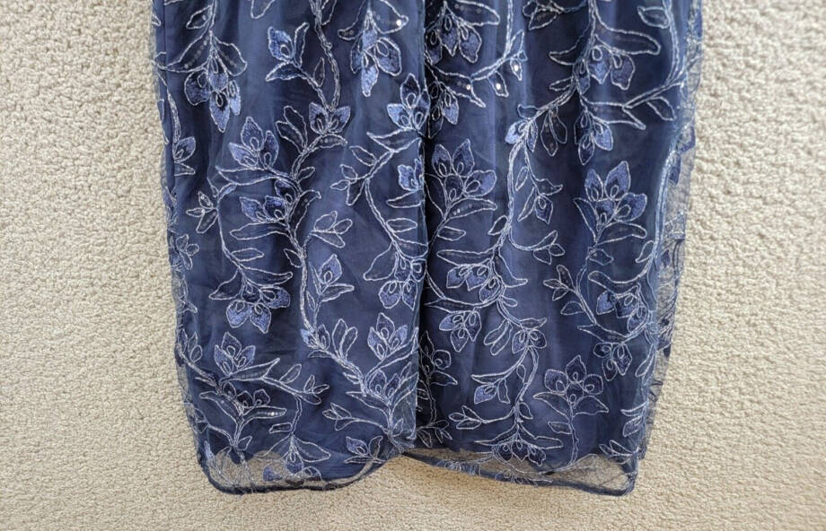 Papell Studio Floral Sequin Embroidered Midi Dress Women's 4 Light Navy Back Zip