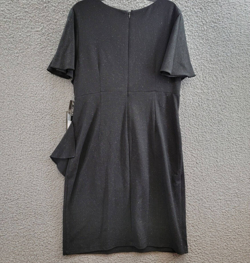 SL Fashions Flutter-Sleeve Embellished Dress Women's 18 Black V-Neck Back Zip