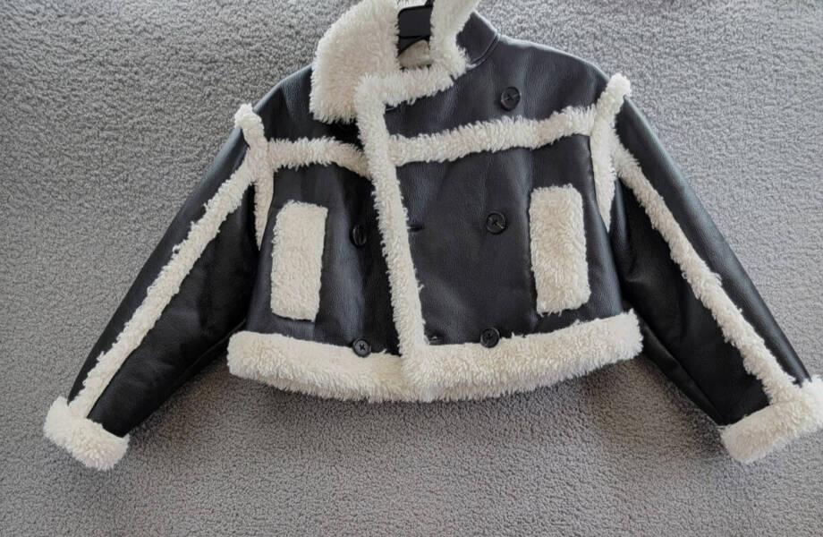 Stand Studio Kristy Faux Shearling Jacket Women's 36 Black And Off White L/S~