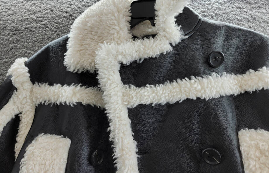 Stand Studio Kristy Faux Shearling Jacket Women's 36 Black And Off White L/S~