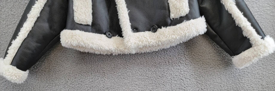 Stand Studio Kristy Faux Shearling Jacket Women's 36 Black And Off White L/S~