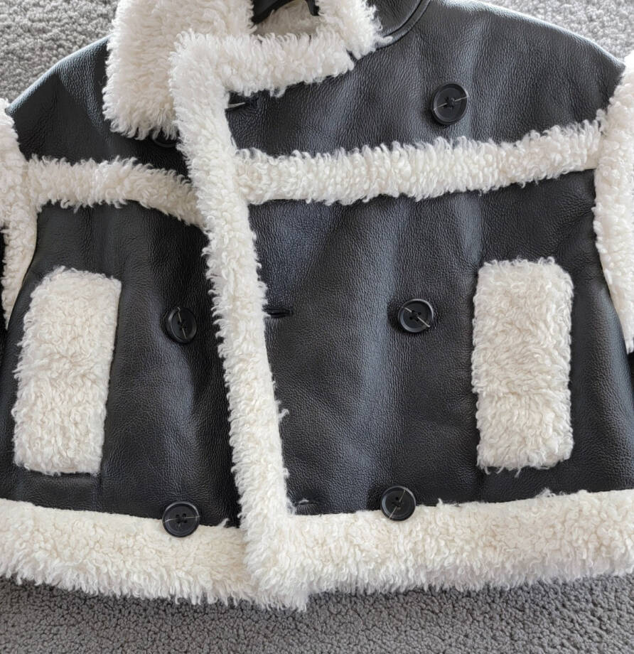 Stand Studio Kristy Faux Shearling Jacket Women's 36 Black And Off White L/S~