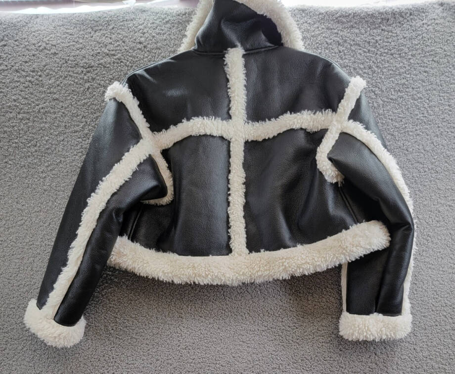 Stand Studio Kristy Faux Shearling Jacket Women's 36 Black And Off White L/S~