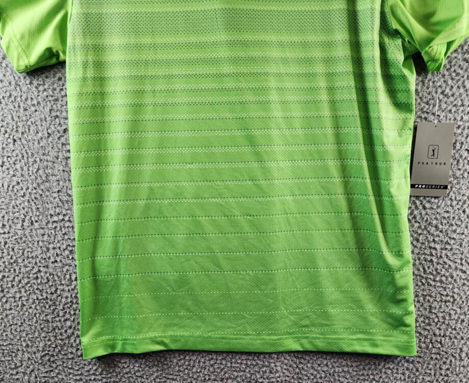 PGA TOUR Performance Polo Shirt Men's M Green Flash Striped Collared Pullover