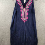 NIC + ZOE Summer Retreat Dress Women's M Indigo Multi Linen Blend Sleeveless