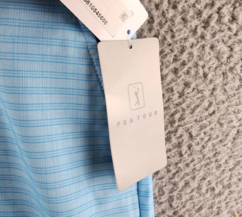 PGA TOUR Striped 8" Golf Shorts Men's 44 Ethereal Blue Pocket Button Zip Closure