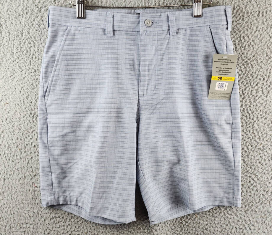 PGA TOUR Striped 8" Golf Shorts Men's 30 Tradewinds Pocket Button Zip Closure