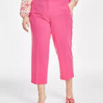 Bar III Bi-Stretch Straight-Leg Pants Women's 18W Berry Crush Zip Hook & Bar