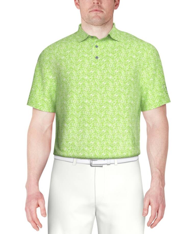 PGA Tour Printed Textured Performance Polo Shirt Men's M Green Flash Pullover