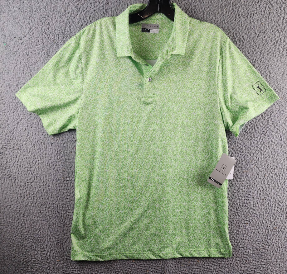 PGA Tour Printed Textured Performance Polo Shirt Men's M Green Flash Pullover