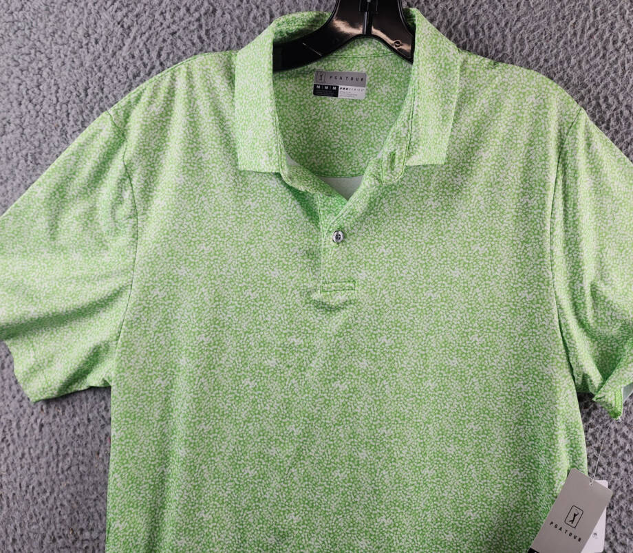 PGA Tour Printed Textured Performance Polo Shirt Men's M Green Flash Pullover
