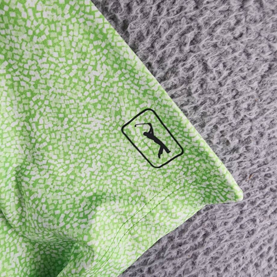 PGA Tour Printed Textured Performance Polo Shirt Men's M Green Flash Pullover