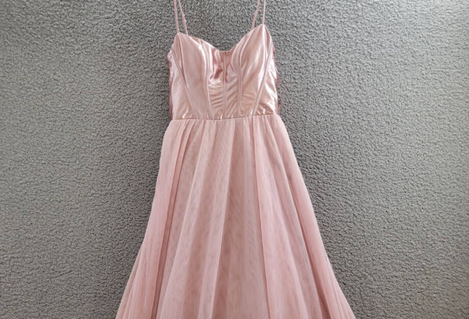 City Studio Metallic Corset-Bodice Lace-Back Gown Juniors 7/8 French Rose Zip Up