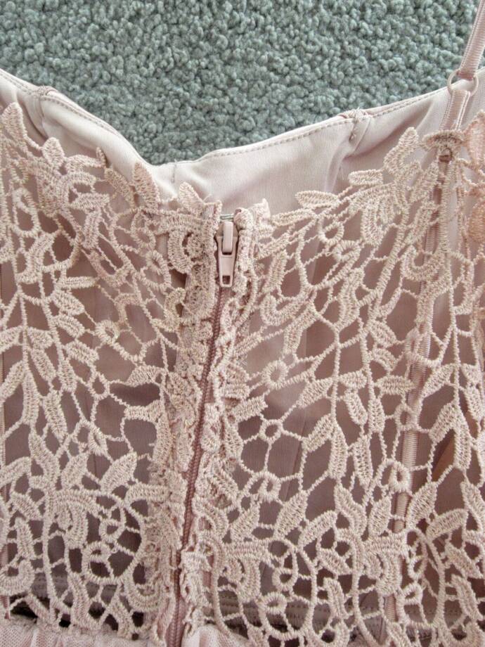 City Studio Metallic Corset-Bodice Lace-Back Gown Juniors 7/8 French Rose Zip Up