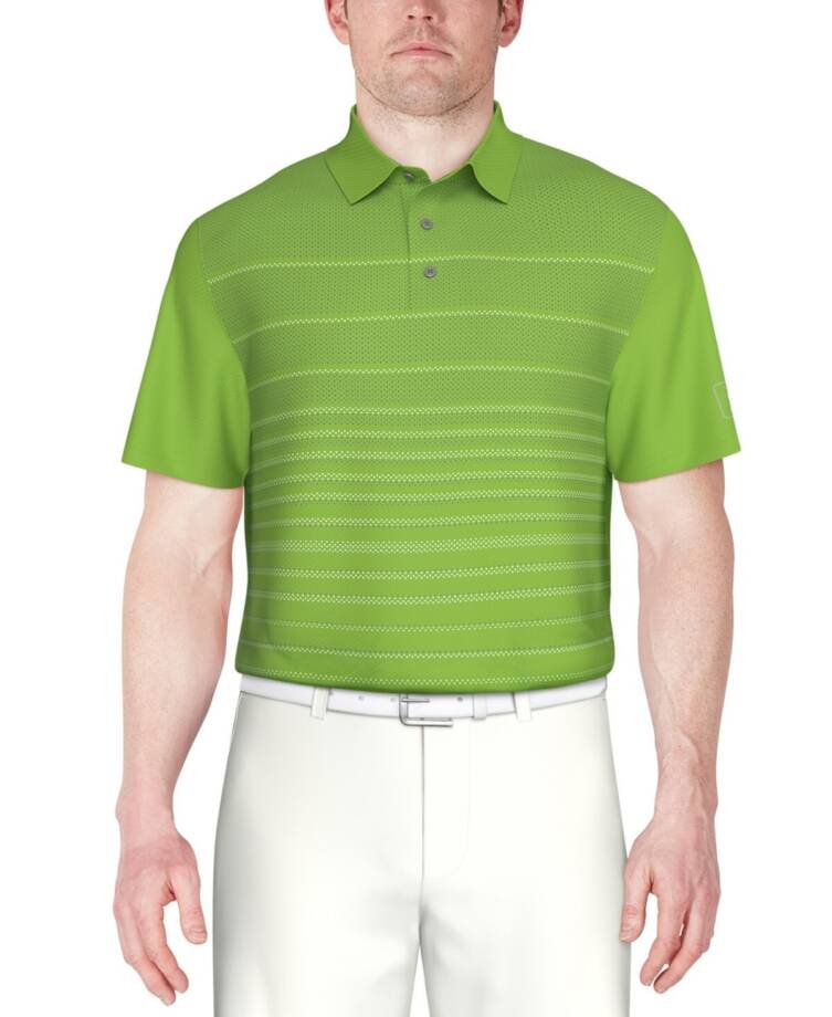 PGA TOUR Short Sleeve Performance Polo Shirt Men's L Green Flash Front Button