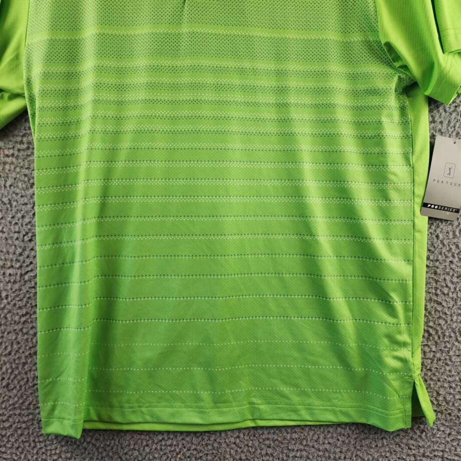 PGA TOUR Short Sleeve Performance Polo Shirt Men's L Green Flash Front Button
