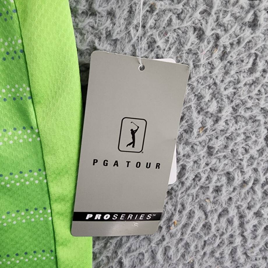PGA TOUR Short Sleeve Performance Polo Shirt Men's L Green Flash Front Button