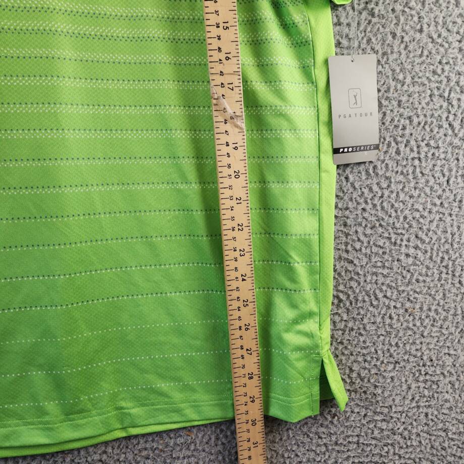 PGA TOUR Short Sleeve Performance Polo Shirt Men's L Green Flash Front Button