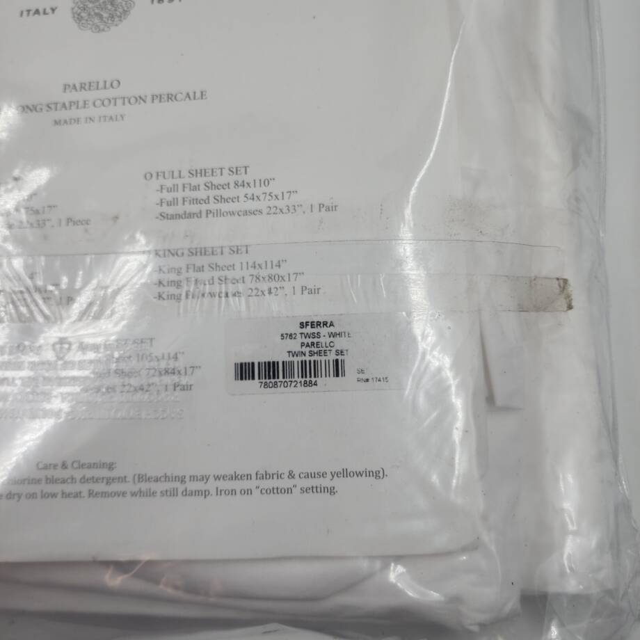 Sferra Parello Twin Sheet Set 74in x 110in White