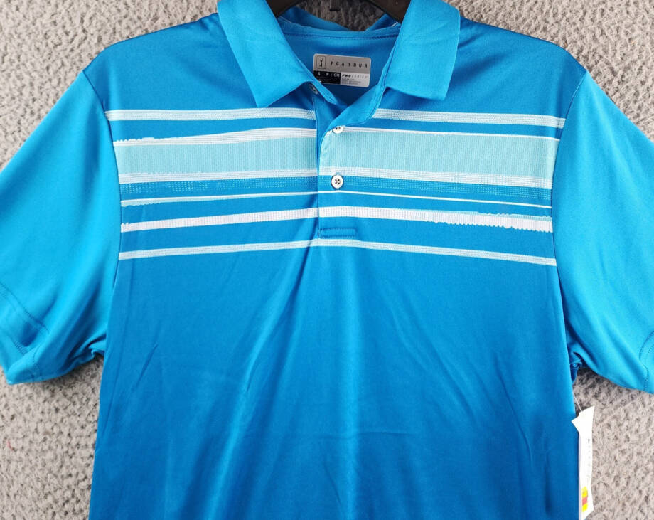 PGA TOUR Athletic Fit Terrain Short Sleeve Polo Shirt Men's Small Hawaiian Surf