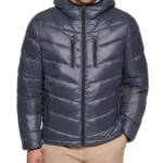 Club Room Chevron Quilted Hooded Puffer Jacket Men's M Charcoal Full Zip L/S