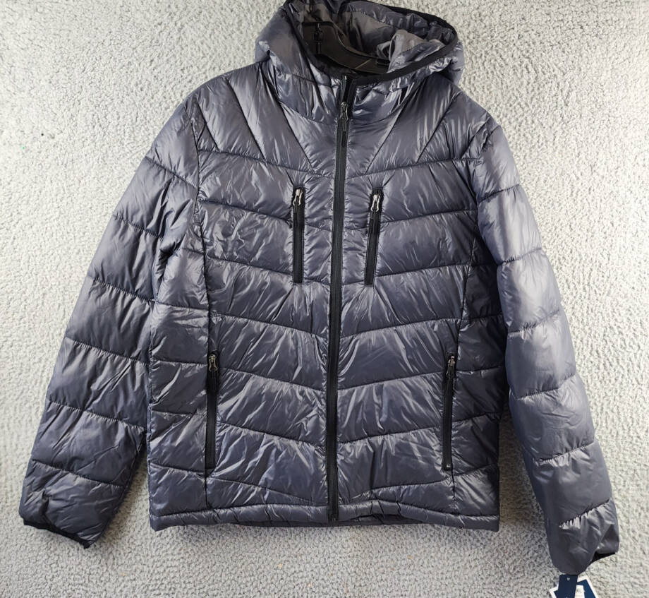 Club Room Chevron Quilted Hooded Puffer Jacket Men's M Charcoal Full Zip L/S