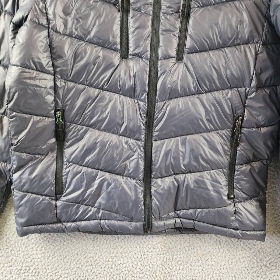 Club Room Chevron Quilted Hooded Puffer Jacket Men's M Charcoal Full Zip L/S